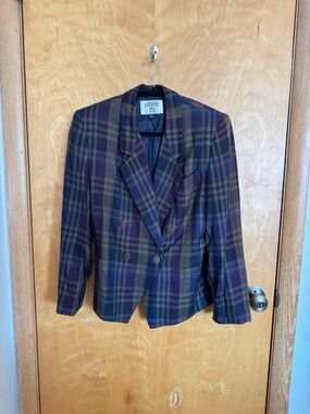 Vintage 80s/90s Kasper Plaid Double-Breasted Blazer